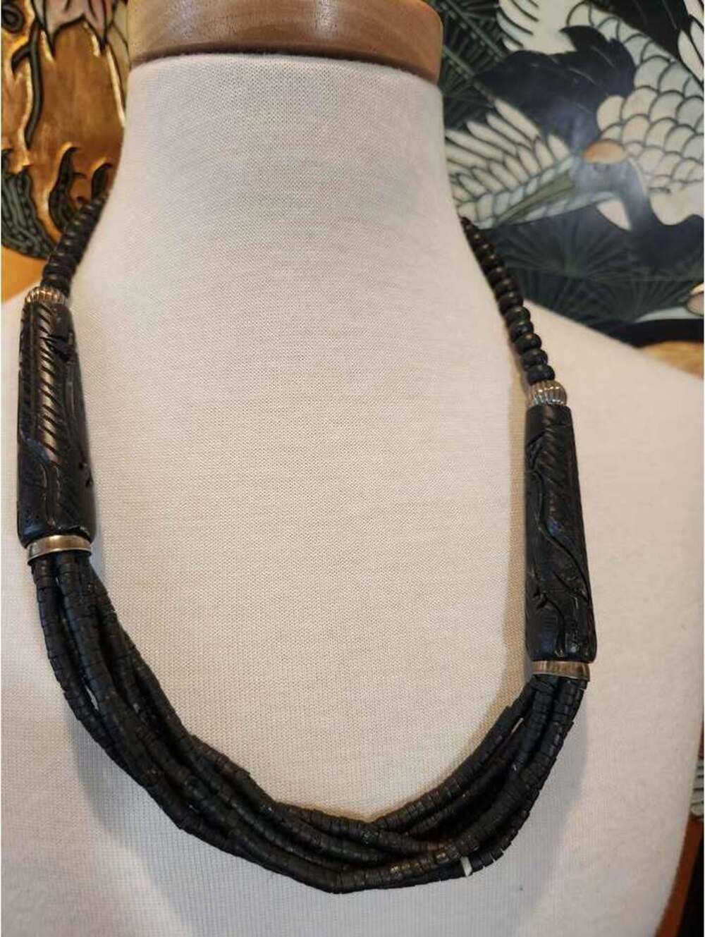 Vintage Multi-Strand Black Beaded Necklace